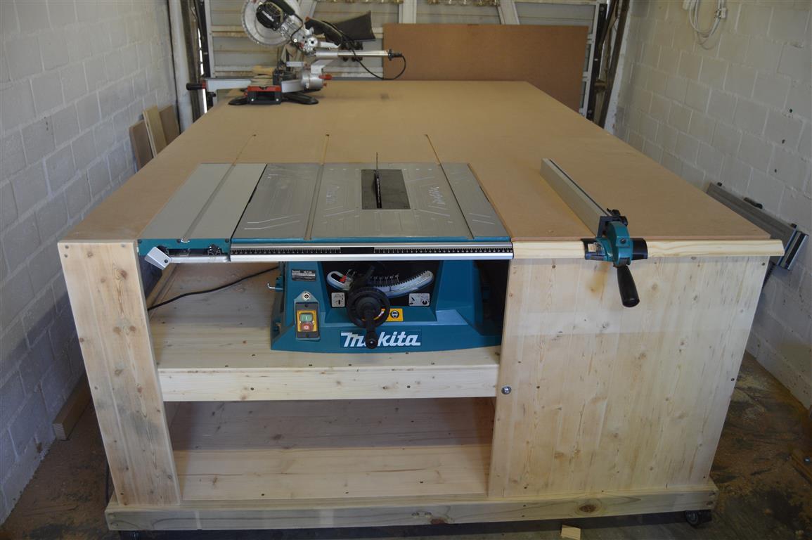 Table saw and miter deals saw workbench